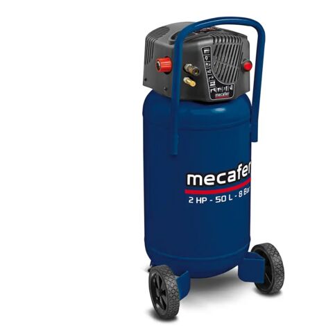 Mecafer – Compresseur vertical 50 L sans huile – Débit d'air 227 L/min – Design compact pour espaces confinés – Couleur bleue