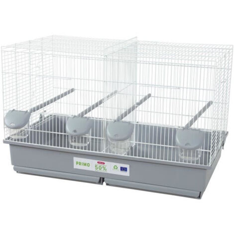 Zolux – Cage pour oiseaux 69 x 39 x 44,5 cm – Éco-conçue avec 4 perchoirs rainurés et 4 mangeoires – Entretien facile avec 2 tiroirs