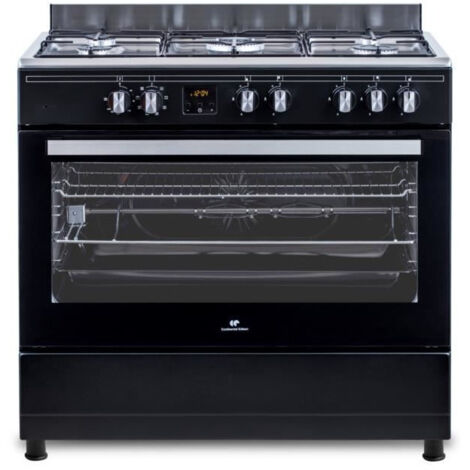 Continental Edison – Cuisinière piano multifonctions 95 L – CECP9060BDD – 5 foyers gaz – Affichage digital – L90 x H85 cm – Nettoyage catalyse