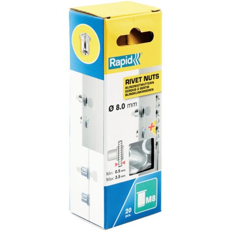 RAPID - M8 - Écrous à sertir pour vis Ø8mm, fixation métalique solide - Blister de 20 + 1 Forêt Ø11mm - (5001482)
