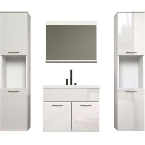 HAVEN - Salle de bain complete - Blanc - 150 x 160 x 35 cm - 2 colonnes a suspendre + Meuble sous vasque + miroir - TRENDTEAM (1/5)