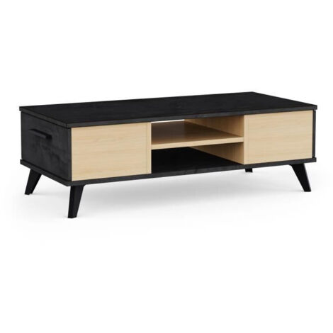 Table basse - KENT - Rectangulaire - Chene de file / Sidewalk - 2 tiroirs - 1 rayon - Pieds - 106,6 x 50,1 x 35,2 cm (1/5)