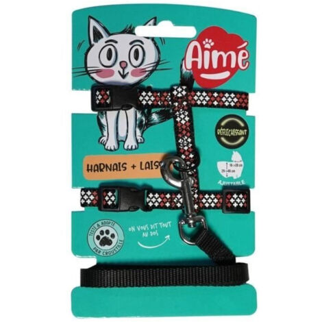 Harnais et laisse pour chat Aimé - réglable 18–28 cm Rouge à motifs réfléchissants (1/4)