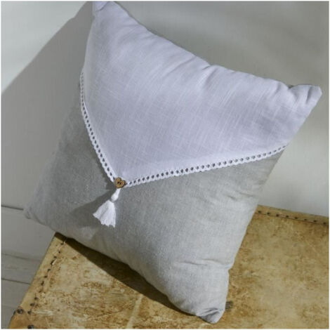 Coussin - TODAY - CHARME - Slub x Chambray x Pompon Capucune - 40 x 40 cm (1/4)