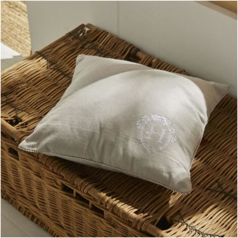 Coussin - TODAY - CHARME - Chambray x Petite broderie Berenice - 40 x 40 cm (1/5)