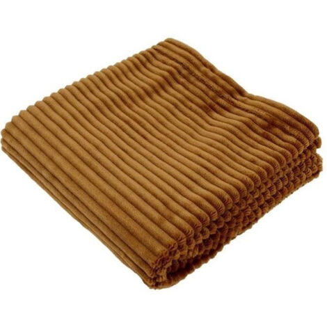 Couverture boudoir - DOMIVA - Caramel - 75 x 100 cm - Velours côtelé, douce et chaude (1/2)