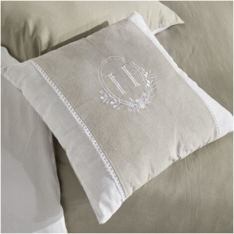 Coussin - TODAY - CHARME - Slub x Chambray x Broderie Berenice - 40 x 40 cm (1/5)