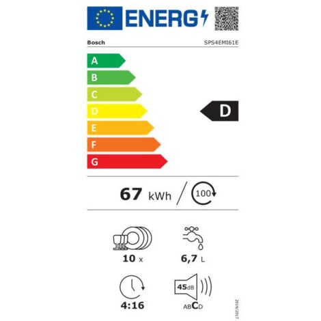 Lave-vaisselle pose-libre 45 cm, SER4, Classe énergie D, Home Connect, BOSCH - SPS4EMI61E