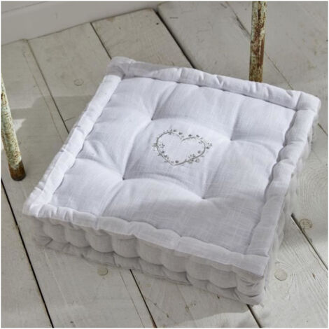 Coussin de sol - TODAY - CHARME - Slub x Chambray x Broderie Constance - 40 x 40 x 10 cm (1/5)