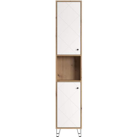 Armoire haute avec deux portes - TRENDTEAM - Série Touch - Blanc/Brun - 36 cm de long (1/5)