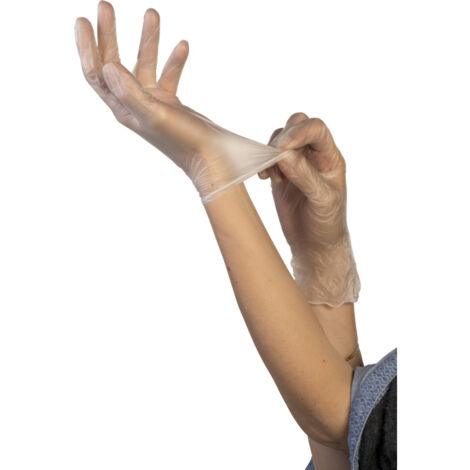 Boîte de 100 gants jetables vinyles transparents poudrés T9 10 OJM004 (1/3)