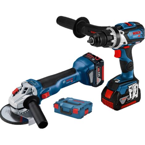 Pack 2 outils 18V (GSR 18V-110 + GWS 18V-10) + 2 batteries 5Ah + chargeur + coffret L-Boxx - BOSCH (1/5)