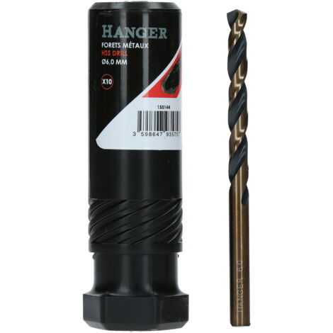 Boite de 10 forets métaux HSS taillés meulés diamètre 6mm HANGER 155144 (1/3)