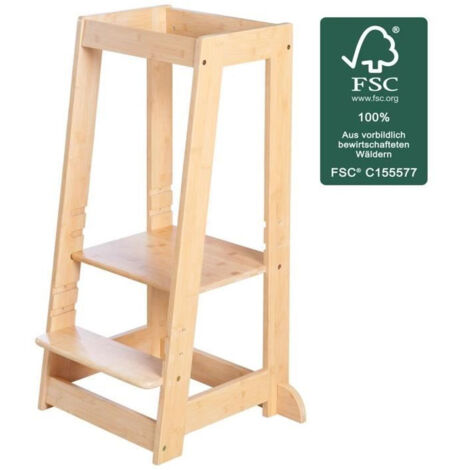 Tour d'apprentissage Montessori - ROBA - Bambou certifié FSC - Réglable sur 3 niveaux - Jusqu'à 80 kg - Naturel (1/5)