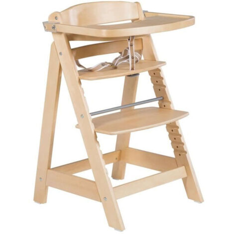 Chaise haute bébé évolutive – Bois naturel – Hauteur réglable – Plateau repas amovible – Charge jusqu'à 70 kg – Conformité EN 14988 – Roba (1/5)