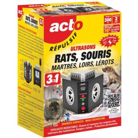 Répulseur ultrasonique 3 en 1 pour rongeurs – Protection intérieure jusqu'à 300m² – Certifié traitement plante – Efficace contre rats et souris – Acto