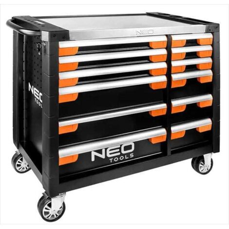 Neo Armoire d'atelier mobile noire et orange 12 tiroirs