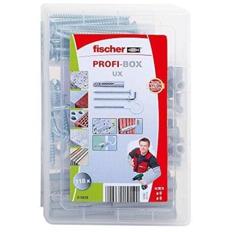 Boîte de 118 chevilles + vis & crochets tous matériaux FISCHER 518526 nylon UX - Ø6-8 mm (1/3)