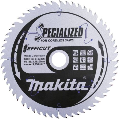 Makita – Lame de scie circulaire 165mm B57336 – Alésage 20mm – 56 dents Efficut pour bois et MDF – Coupe rapide et nette