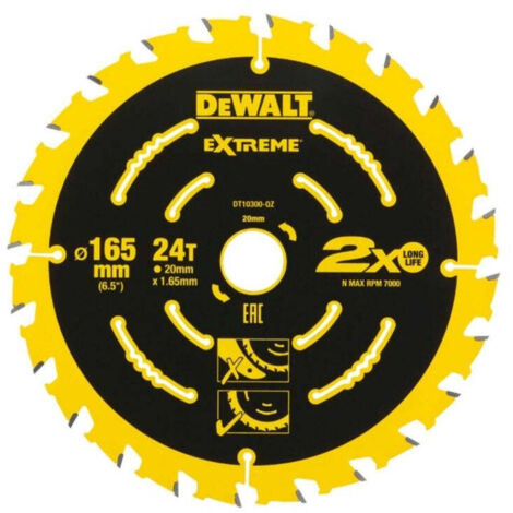 Dewalt – Lame de scie circulaire 165 mm – Alésage 20 mm – 24 dents en carbure pour coupes nettes – Compatible scies portatives - DT10300-QZ