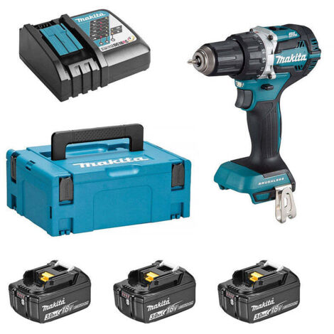 Makita – Perceuse-visseuse 18V DDF484RF3J – Moteur Brushless – Couple 54Nm – Capacité perçage acier 13mm – 3 batteries 3Ah avec chargeur rapide