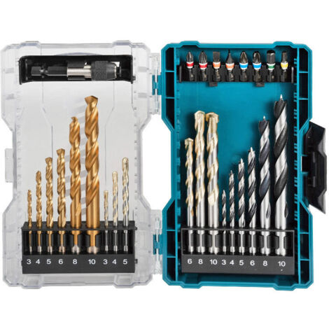 Makita – Coffret de forets pour perceuse 27 pièces – HSS revêtus de titane, maçonnerie et bois – Embouts 25 mm – E07032