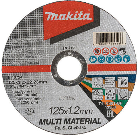 Disque à tronçonner mince 125 x 1,2 x 22,23 mm MAKITA E-10724, C46T, multi matériau