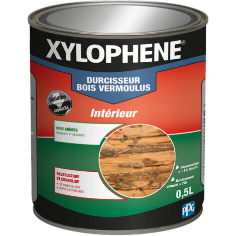 Xylophene – Traitement bois vermoulus 0,5L – Durcisseur pour bois abîmés – Application facile avec pulvérisateur – Rendement 1,5 m² par pot