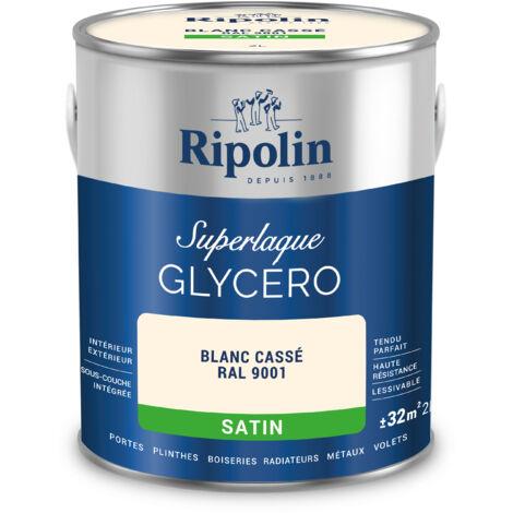 Ripolin – Peinture glycéro satin 2L – Blanc cassé RAL 9001 – Haute résistance aux chocs et humidité – Application sur bois et métal (1/4)