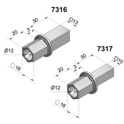 Insert 6 pans alésage 16mm diamètre 12mm et carré 10mm zamak CHERUBINI – 7317 (1/2)