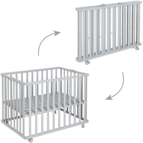 Parc bébé pliable - ROBA - LITTLE STARS - 75 x 100 cm - Hauteur réglable - 4 roues freinées - Bois laqué gris taupe - Motif étoiles