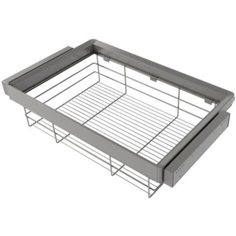 Emuca 7132752 Kit tiroir en fil métallique et rack ajustable Quartz pour armoires, glissières extension totale et à fermeture d