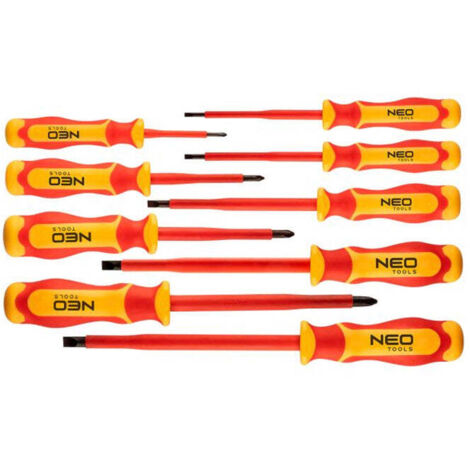 Coffret de 9 tournevis isolés 1000 V NEO TOOLS 04-143 embouts plats Phillips bimatière antidérapant (1/2)