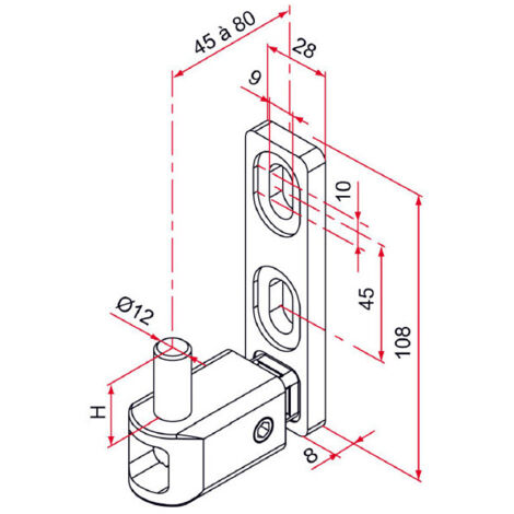 Tirard – Gond de portail MULTIFIX L à axe réglable 45-80mm pivot diamètre 12mm – Pour extérieur en cupro-aluminium – NA619007