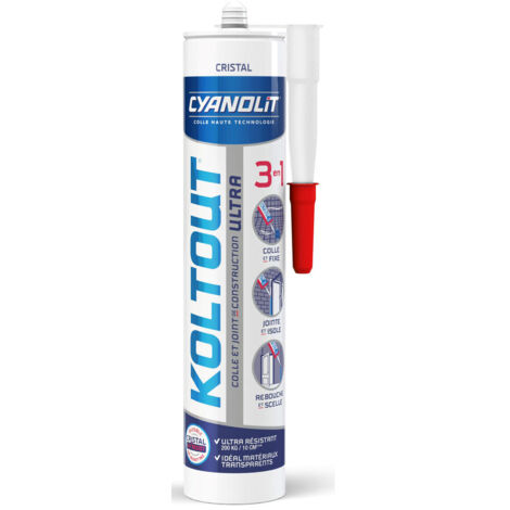 Colle transparente Cyanolit Koltout Crystal 290ml – Prise rapide 10s – Résistance jusqu'à 200kg – Pour surfaces humides et matériaux variés – Ac Marca (1/4)