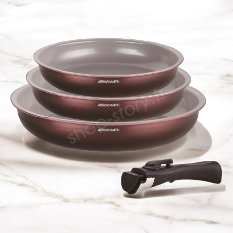 Arthur Martin – Set de 3 poêles 20/24/28 cm – Compatible induction – Revêtement céramique antiadhésif – Poignée en aluminium résistante à la chaleur (1/5)