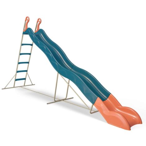 Trigano – Toboggan bleu 3,80 m pour enfants 3-12 ans – Profil double vague pour descentes palpitantes – Transforme le jardin en espace ludique
