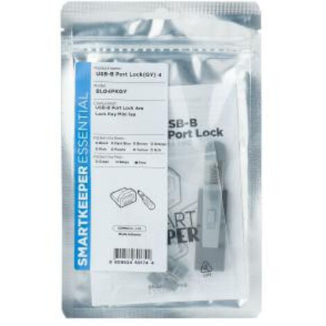 SmartKeeper BL04PKGY 4 x USB B-Port BPort Blockers with 1 x Lock Key Mini Gray SLSART-0101 SLSART0101 (SLSART-0101) (1/2)