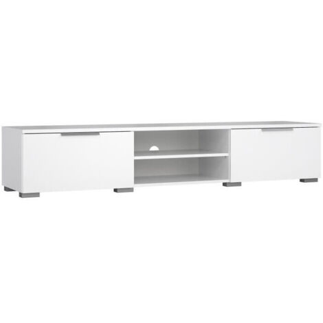 Meuble TV - MATCH - Blanc laqué brillant - 2 tiroirs, une niche - 172,7 x 39,9 x 33,1 cm (1/5)