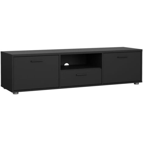 Meuble TV - MEDIA - Noir mat - 2 portes, 1 tiroir - 147,2 x 39,8 x 38,4 cm (1/5)