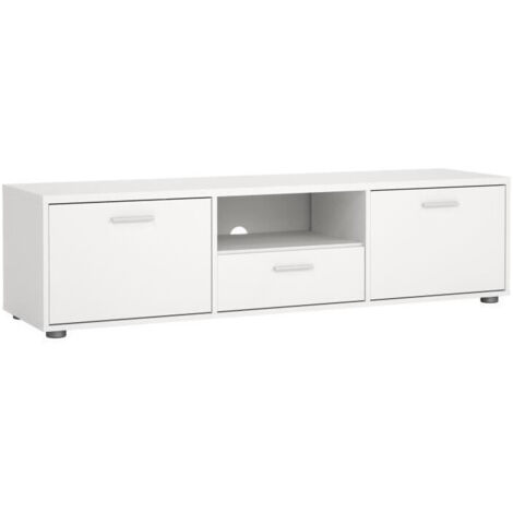 Meuble TV - MEDIA - Blanc mat - 2 portes, 1 tiroir - 147,2 x 39,8 x 38,4 cm (1/5)