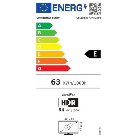 Téléviseur LED Continental Edison 55" (139 Cm) UHD 4K Smart Vidaa - 3x HDMI, 2x USB, Résolution 3840x2160 - 10