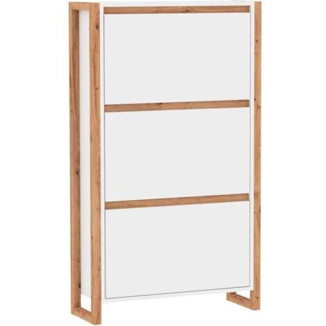Meuble a chaussures - DENVER 49A - Blanc / Chene - 70 x 25 x 125 cm (1/5)