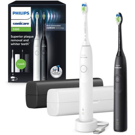 Brosse a dents - PHILIPS - HX7109/01 - Sonicare - Double manche Serie 5300 - Blanc & Noir - Eléctrique (1/4)