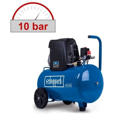 Scheppach – Compresseur d'air horizontal 50L – Débit 220 L/min – Pression 10 bars – Puissance 1500 W – Moteur pour travaux intensifs (1/3)
