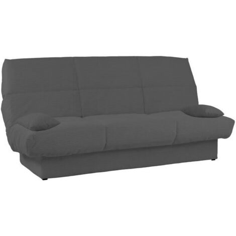 Banquette clic-clac CLEM - 3 places - Tissu velours côtelé - Velour gris - Densité 20kg/m3 - 190 x 90 x 92 cm - Fabriqué au Portugal (1/4)