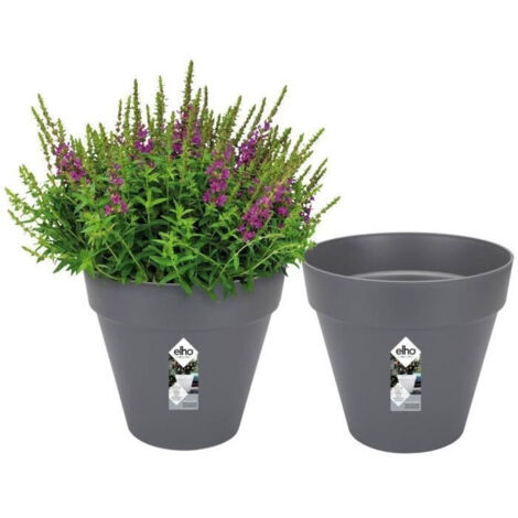 ELHO Lot de 2 pots de fleurs rond Loft Urban - 19 L - Ø 28.5 x H 26 cm - Noir (1/5)