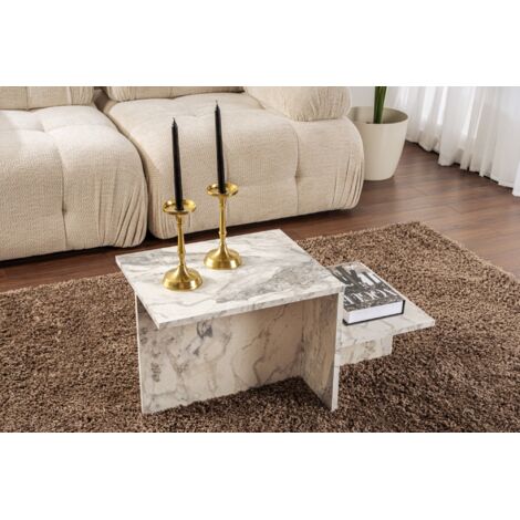 Calicosy – Table basse rectangulaire effet marbre Freesia 80 x 40 x 40 cm – Panneaux de particules mélaminés – Design moderne pour salon