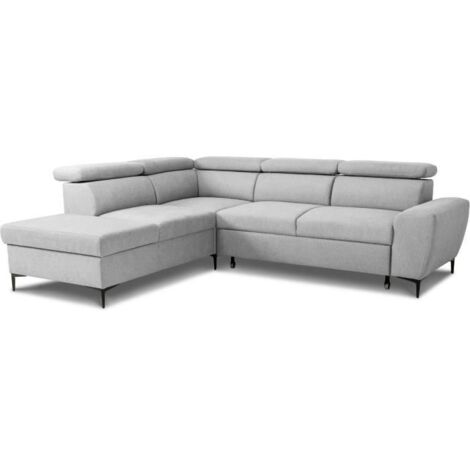 Canapé d'angle convertible réversible avec coffre - 5 places - KASIMIR - Tissu gris - 258 x 79/98 x 219 cm (1/5)