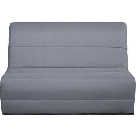 Canapé convertible 2 places tissu gris – Dimensions L 140 x H 94 x P 55 cm – Matelas mousse haute densité 12 cm – Antiacarien et antibactérien – Dunlopillo (1/5)